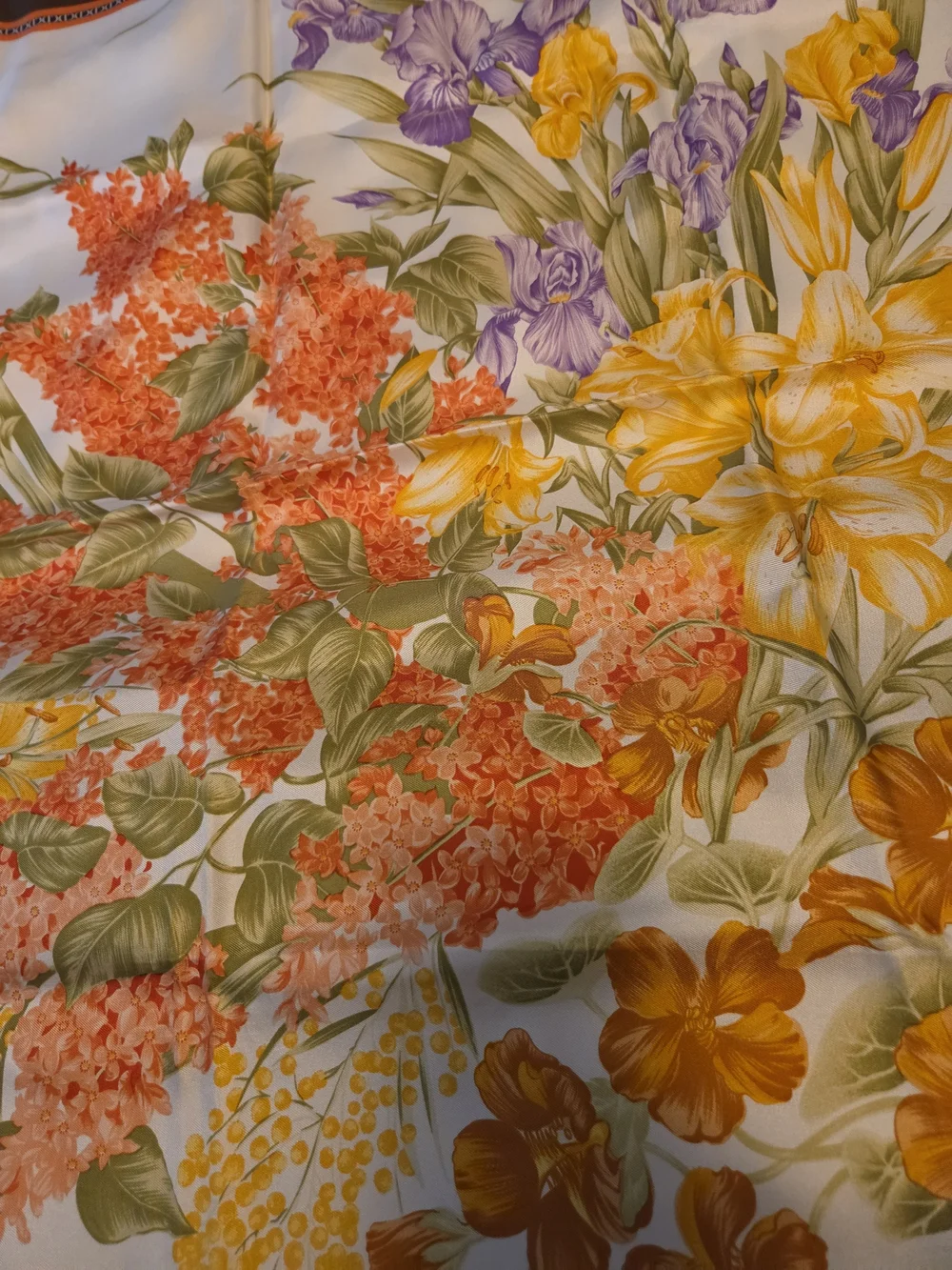 Christian Dior Scarf 100% Silk Beautiful Floral Square Scarf with Brown Border